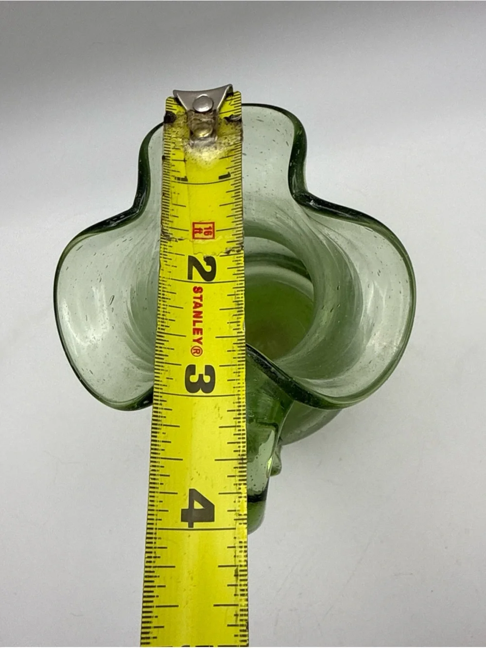 Vintage Hand Blown Green Bubble Glass Pitcher Vase Jamestown Virginia Glasshouse